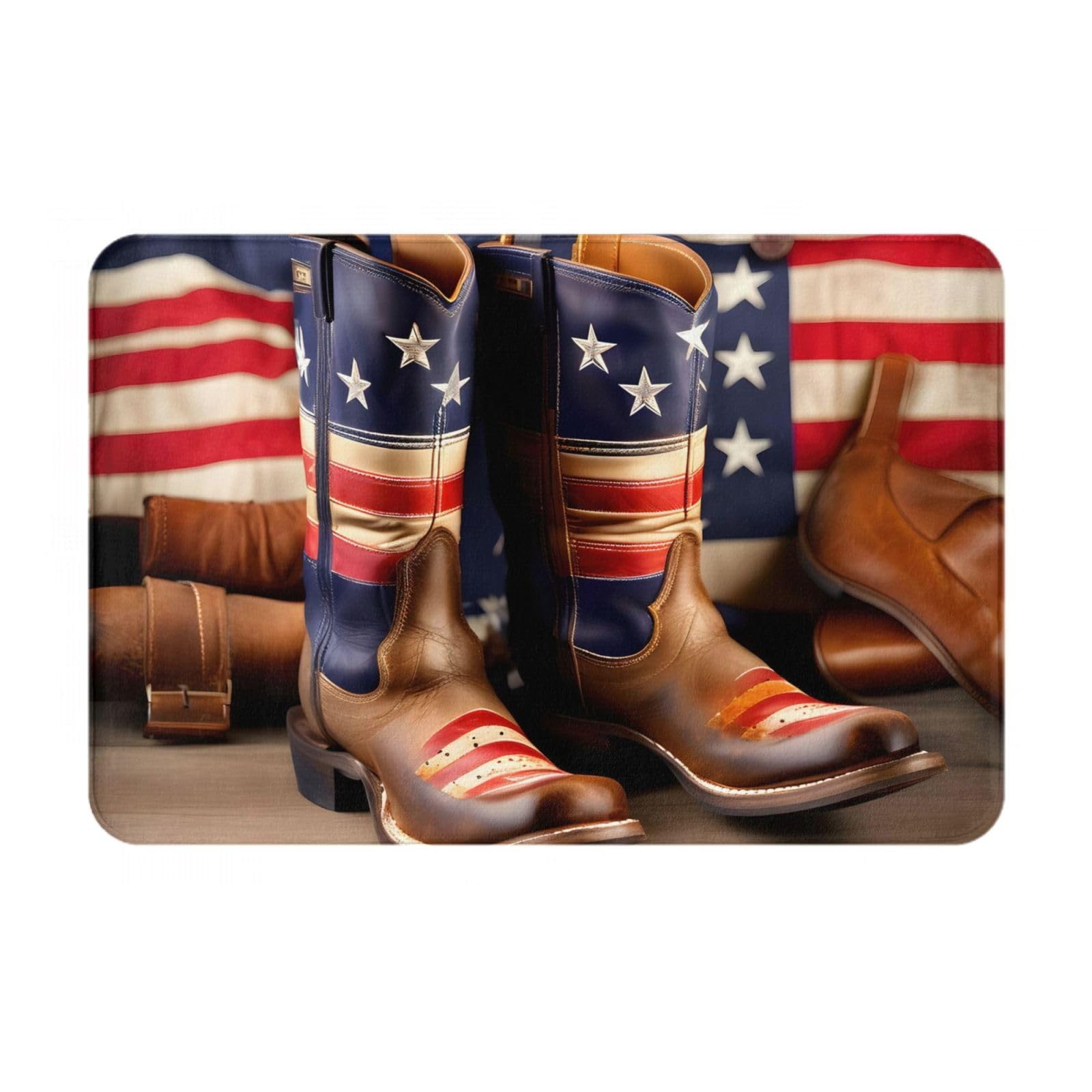 Paillasson antidérapant avec motif drapeau américain et bottes de cowboy, 40 x 61 cm
