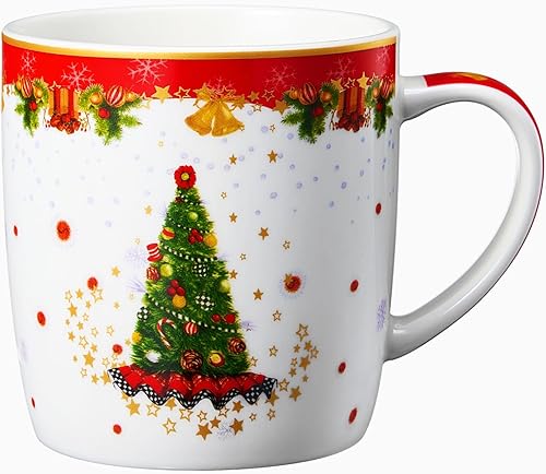 Taza festiva de árbol de Navidad y estrellas, apta para microondas y lavavajillas, tazas navideñas de 13 onzas para café, chocolate caliente, ponche