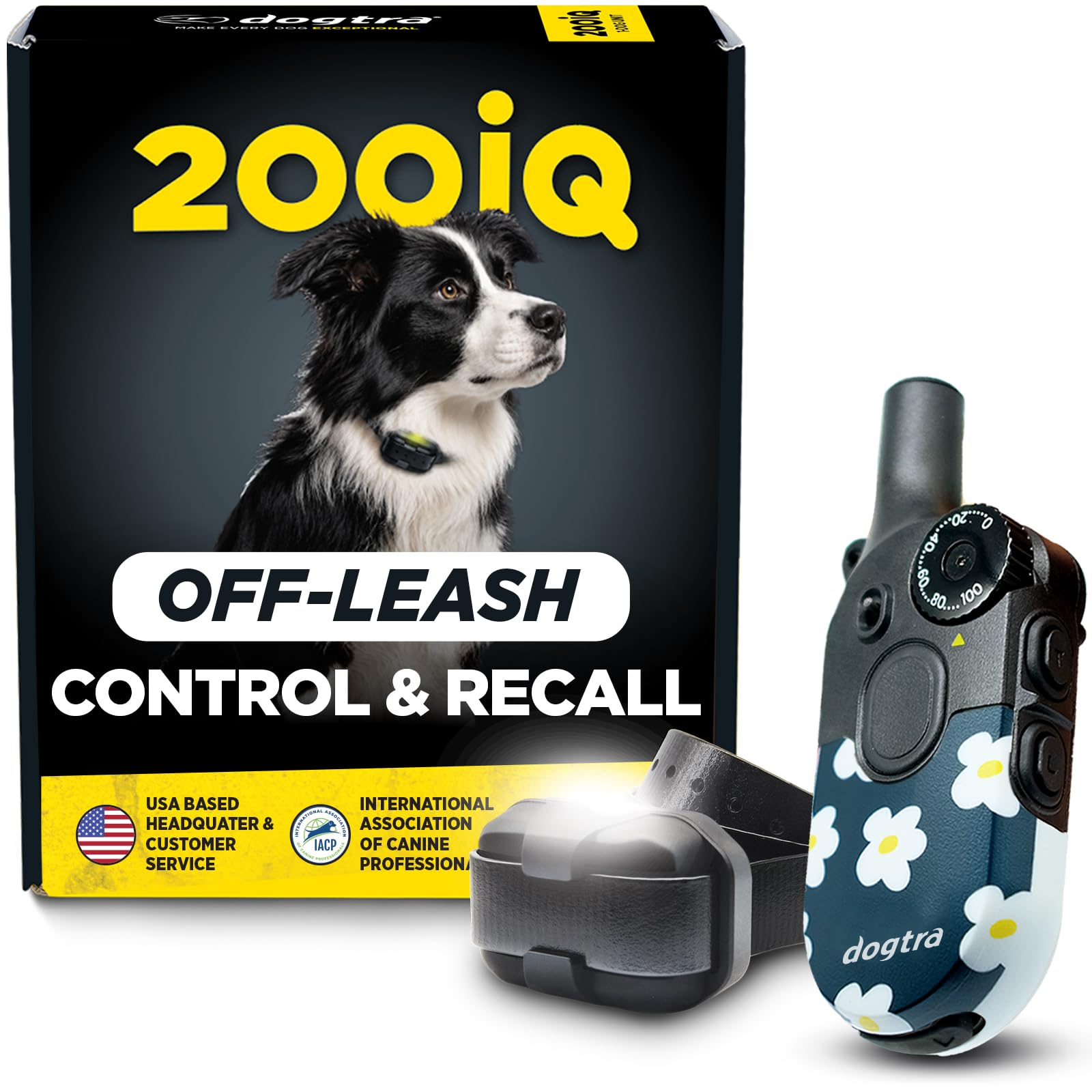 Dogtra 200iQ Remote Training E Collar – 100 Levels, Tone, Vibration, 1/2 Mile Range – Compact, Waterproof, One-Handed Control for Dogs 10 lbs+ – Lightweight Design for Daily Training – Flower Power