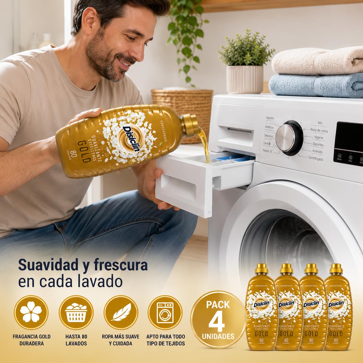 Suavizante Disclin Concentrado Gold 1,4L | Pack 10 Unidades | 800 Lavados | Aroma Duradero | Formato Ahorro 14 L | RASMACOR