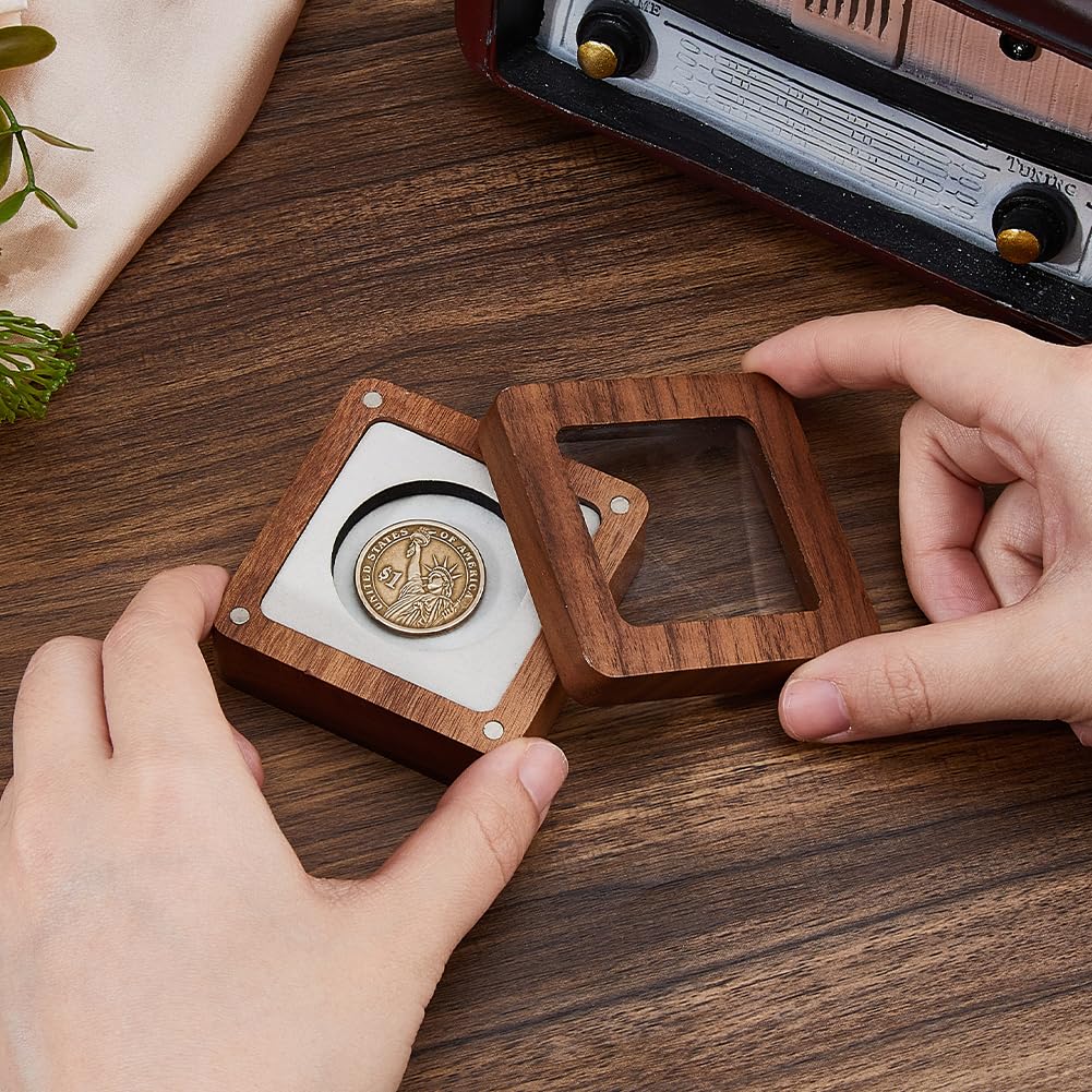 SUPERFINDINGS Single Coins Storage Case Wood Challenge Coin Dispaly Case Coins Presentation Box with Beige Velvet 40mm Slot Coins Holder with Acrylic Clear Window for Collection - Image 3