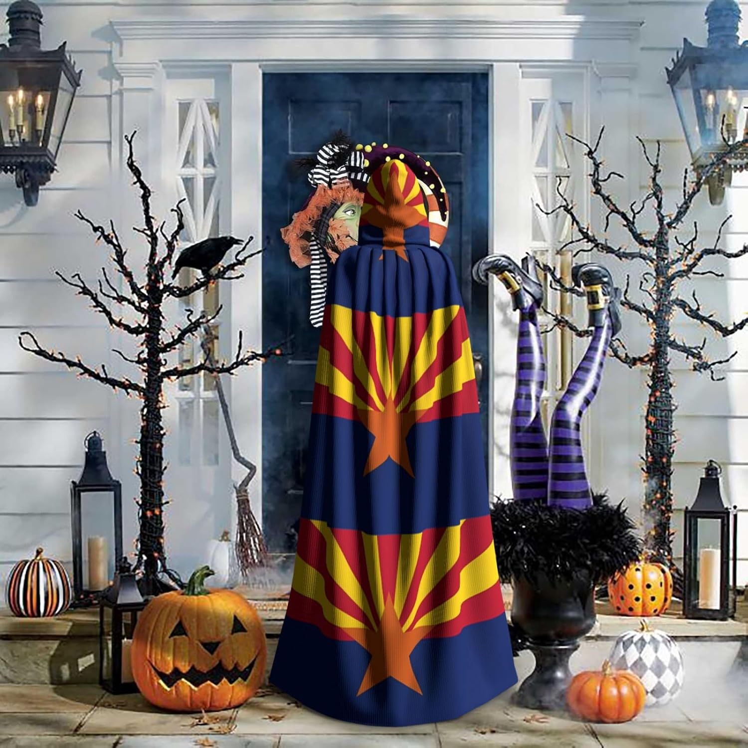 Arizona Flag Men Women Halloween Role Play Party Decoration Hooded Poncho Black