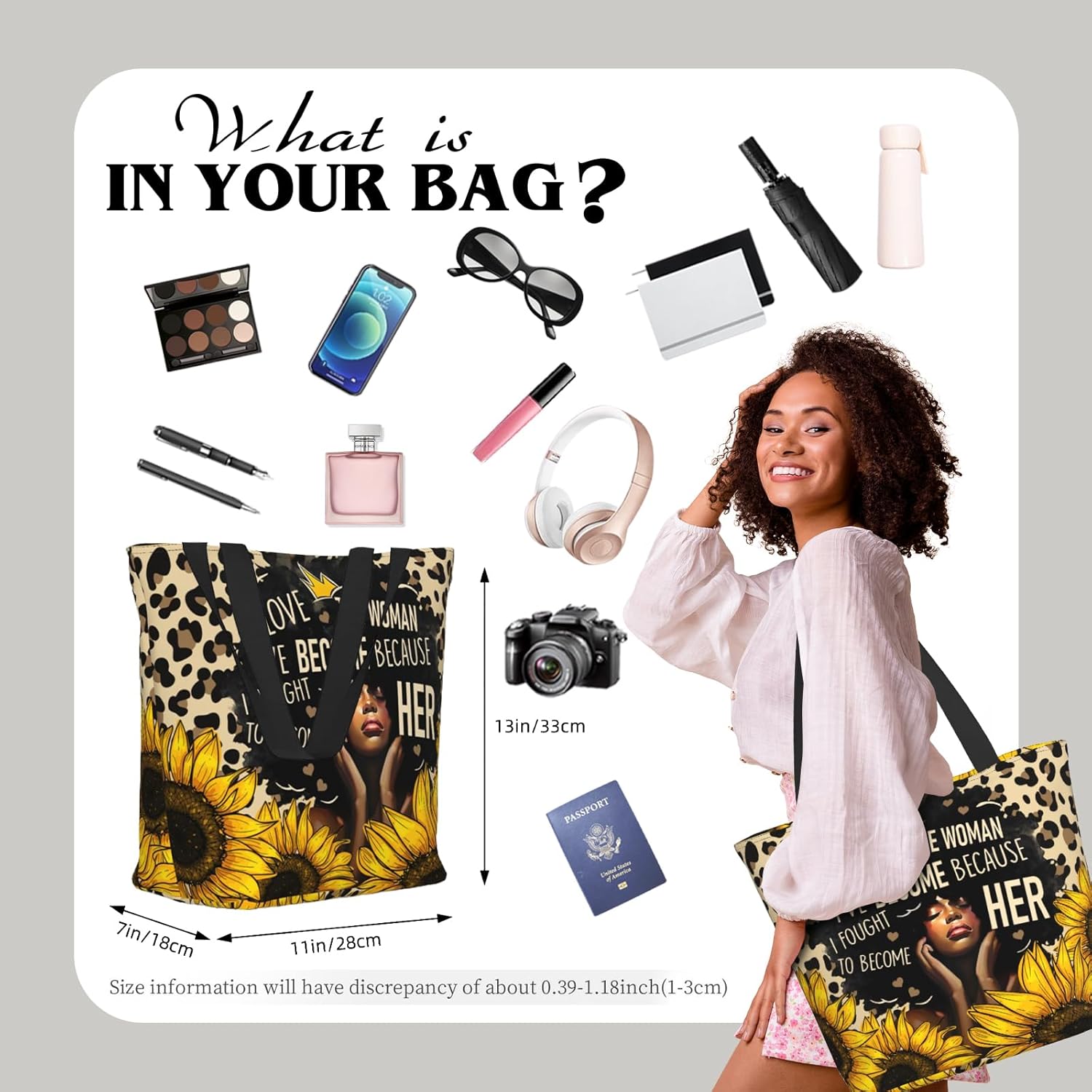 Tote Bag for Women, Everyday Carry, Large Capacity Reusable Shopping Bag with Zipper for Groceries, Work & Travel - Image 2