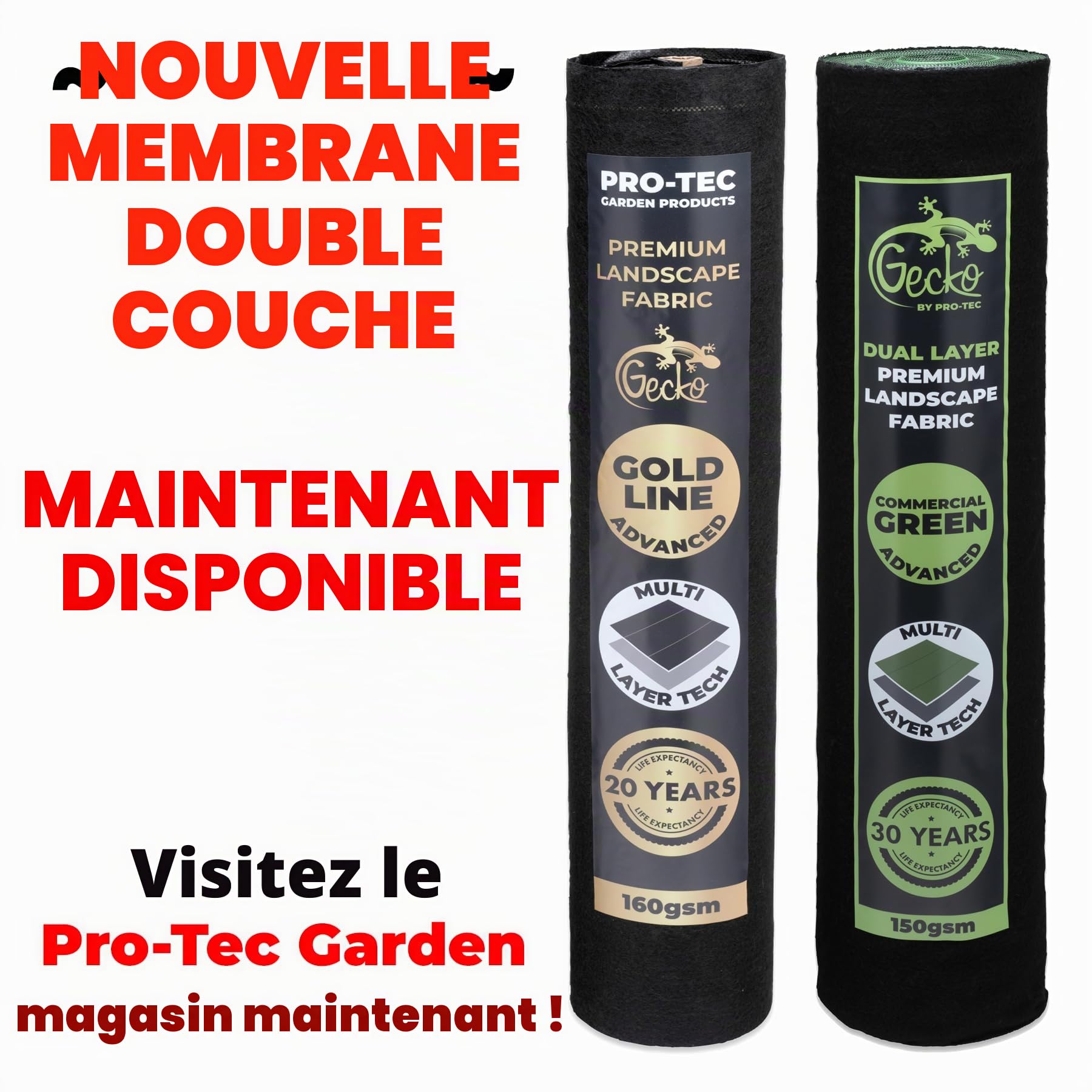Pro-Tec 130 g/m² Toile de protection contre les mauvaises herbes de qualité commerciale SUPER robuste pour jardin - Bâche anti-mauvaises herbes - Couverture de sol - Aménagement paysager - Graviers
