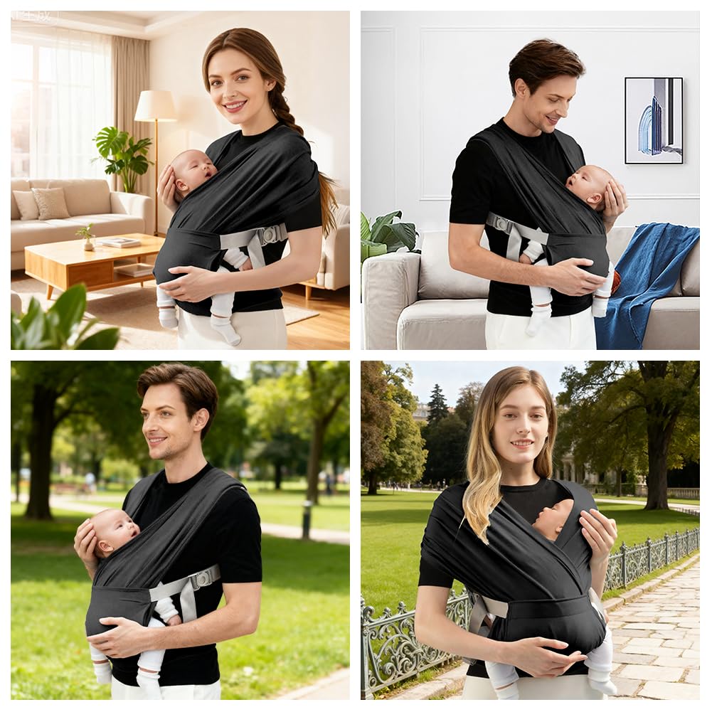 AOOWU Fascia Porta Bebe, Marsupio Neonato Ergonomico, Extra Morbido Fascia per Neonati in Cotone, Neonato Facile da Indossare, Fascia Neonato Adatto Fino a 15kg, Facilmente Regolabile