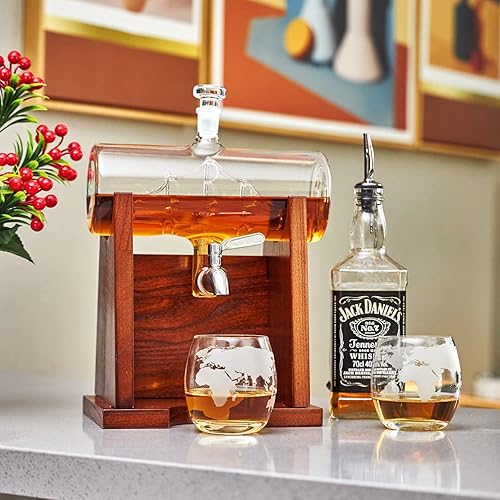 Miniatura 2 de Glolaurge - Decantador de whisky con 2 vasos de globo, juego de decantador de whisky para hombre, regalo de cumpleaños de aniversario para él,