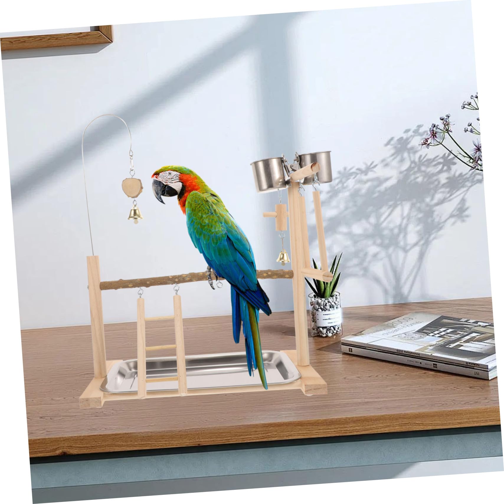 Yardwe Papageien-sitzstangenständer Mit Vogelspielzeug Holzstangen Für Nymphensittiche Vogelkäfig-zubehör Leiter Schaukel Und Futternäpfen Für Kleine Vögel Und Sittiche