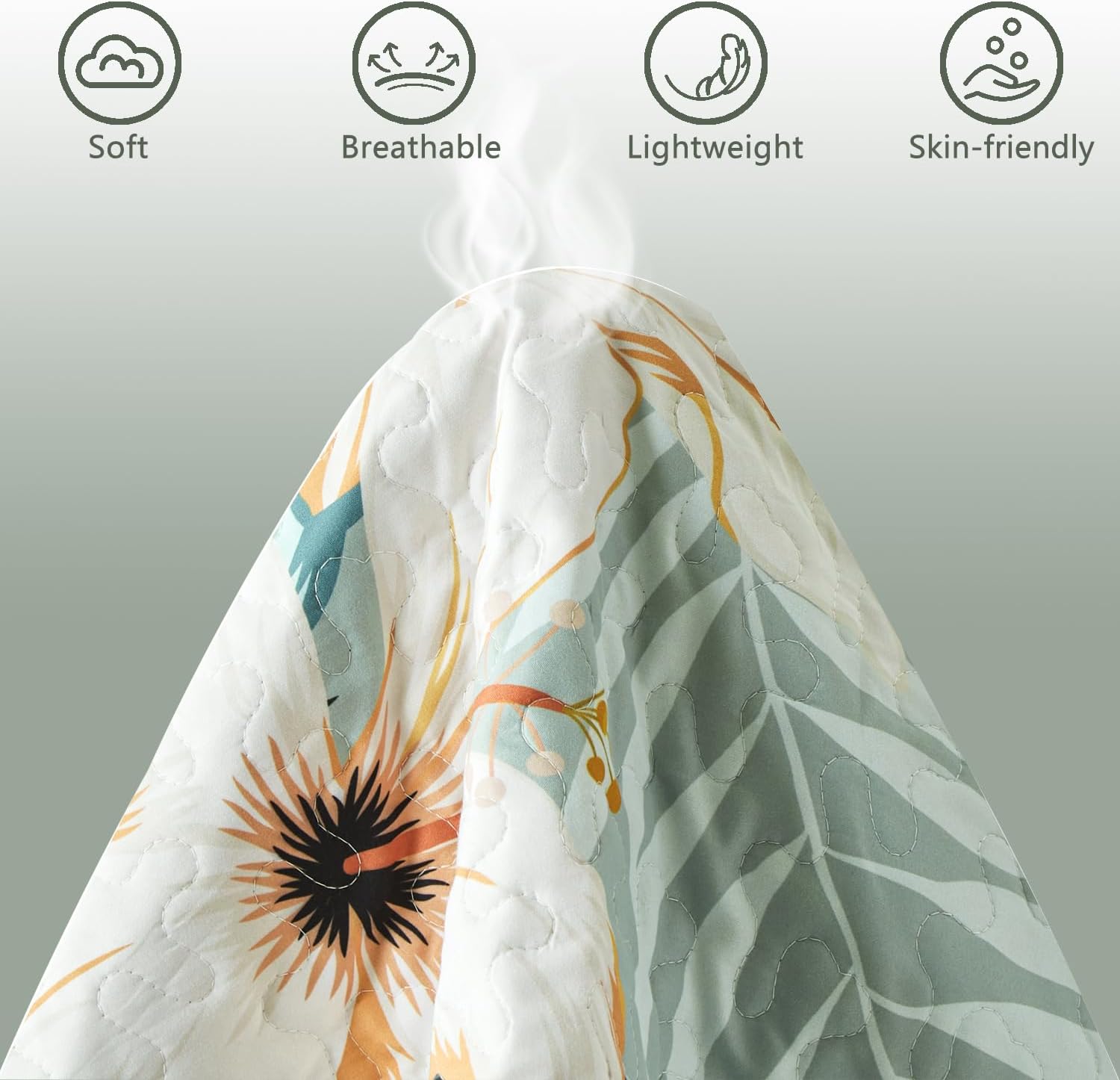 Yogeneg Queen Quilt Bedding Set,White Botanical Pattern Sage Green Full/Queen Quilt Set,3 Piece Lightweight Soft Summer Bedspread Coverlet with 2 PIillow Shams,All Season(Sage Green,90"x96") - Image 6