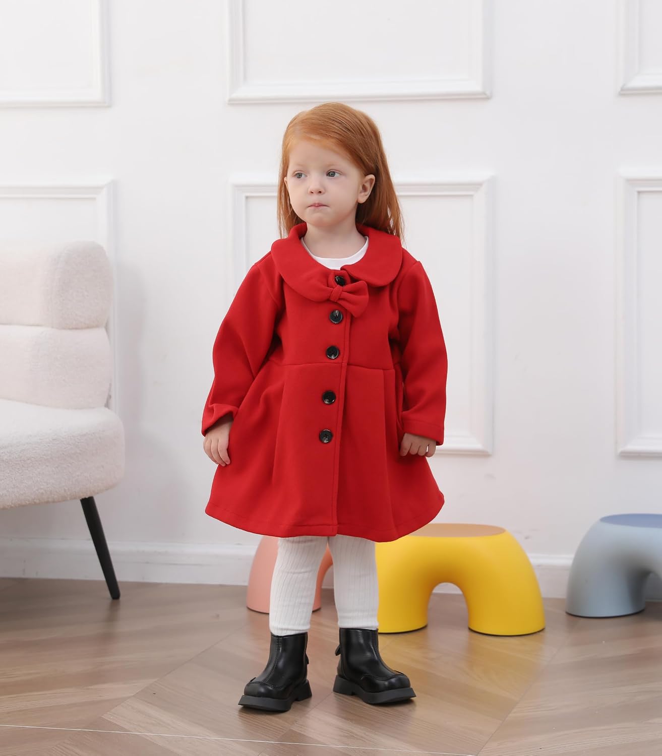 Toddler Baby Girl Coat Long Sleeve Solid Color Buttons Clothes Jacket Little Girls Dress Coat Fall Winter Outfit
