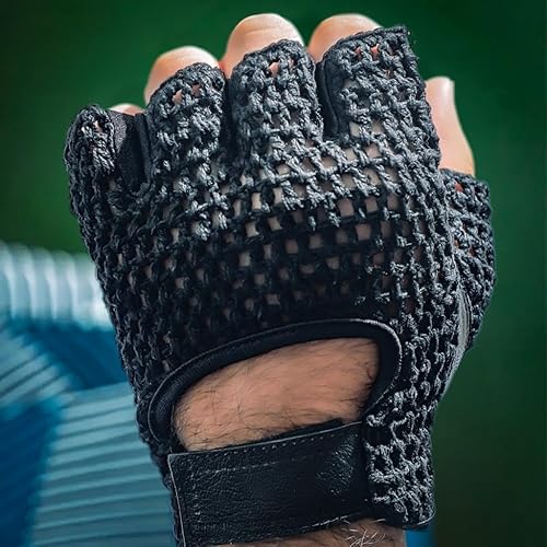 Miniatura 9 de Guantes de entrenamiento de ciclismo acolchados con espalda de ganchillo transpirables y sin dedos, color negro (XL)