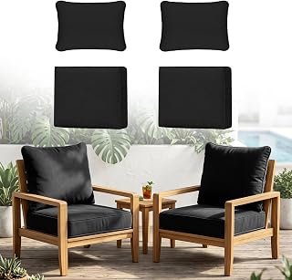 4PCS Patio Cushion Covers, Patio Furniture Cushion Covers(Black,Cover Only)