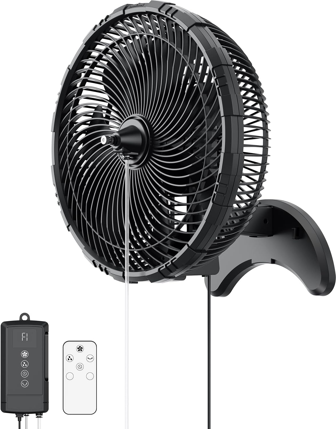ATEngeus 12” Wall Misting Fan with Built-in Pump – No Faucet Needed, Remote Control, 3 Speeds & 3 Mist Modes, Quiet Oscillating Wall Fan for Patio, Gazebo, Deck, Porch, Garage, Black