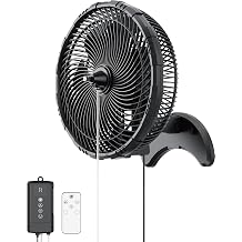 ATEngeus 12 Wall Misting Fan with Built-in Pump No Faucet Needed, Remote Control, 3 Speeds & 3 Mist Modes, Quiet Oscillating Wall Fan for Patio, Gazebo, Deck, Porch, Garage, Black