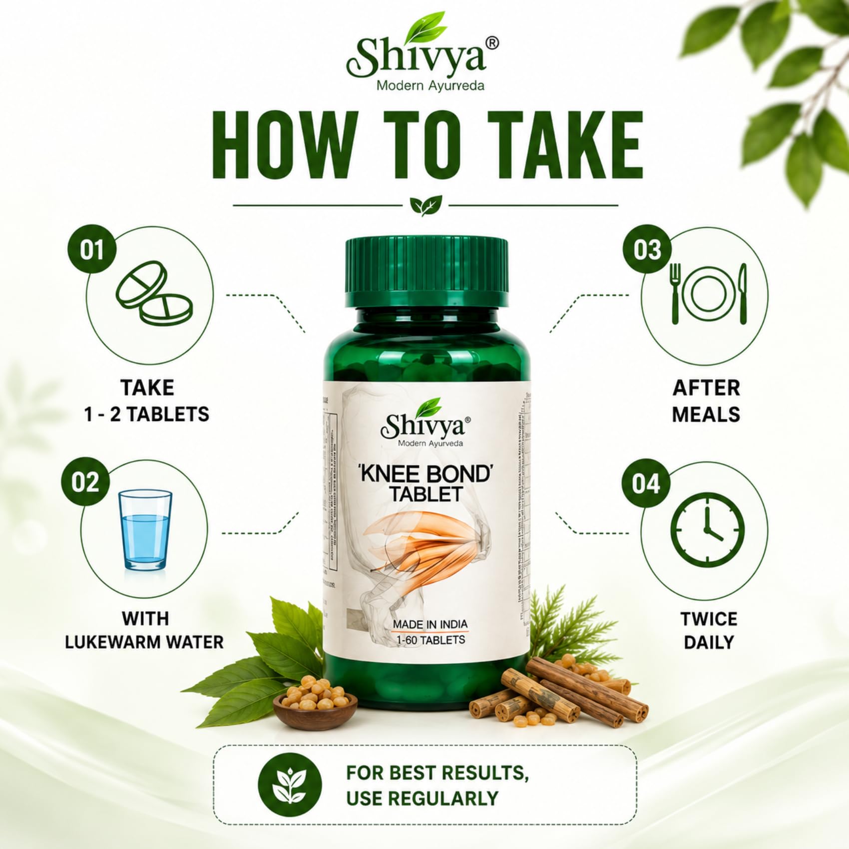 A SHIVYA Product- Ayurvedic Knee Bond, Relieves Joint Pain & Stiffness, Reduce Muscle Pain, Support Mobility & Cartilage Health, 60 tablets 2