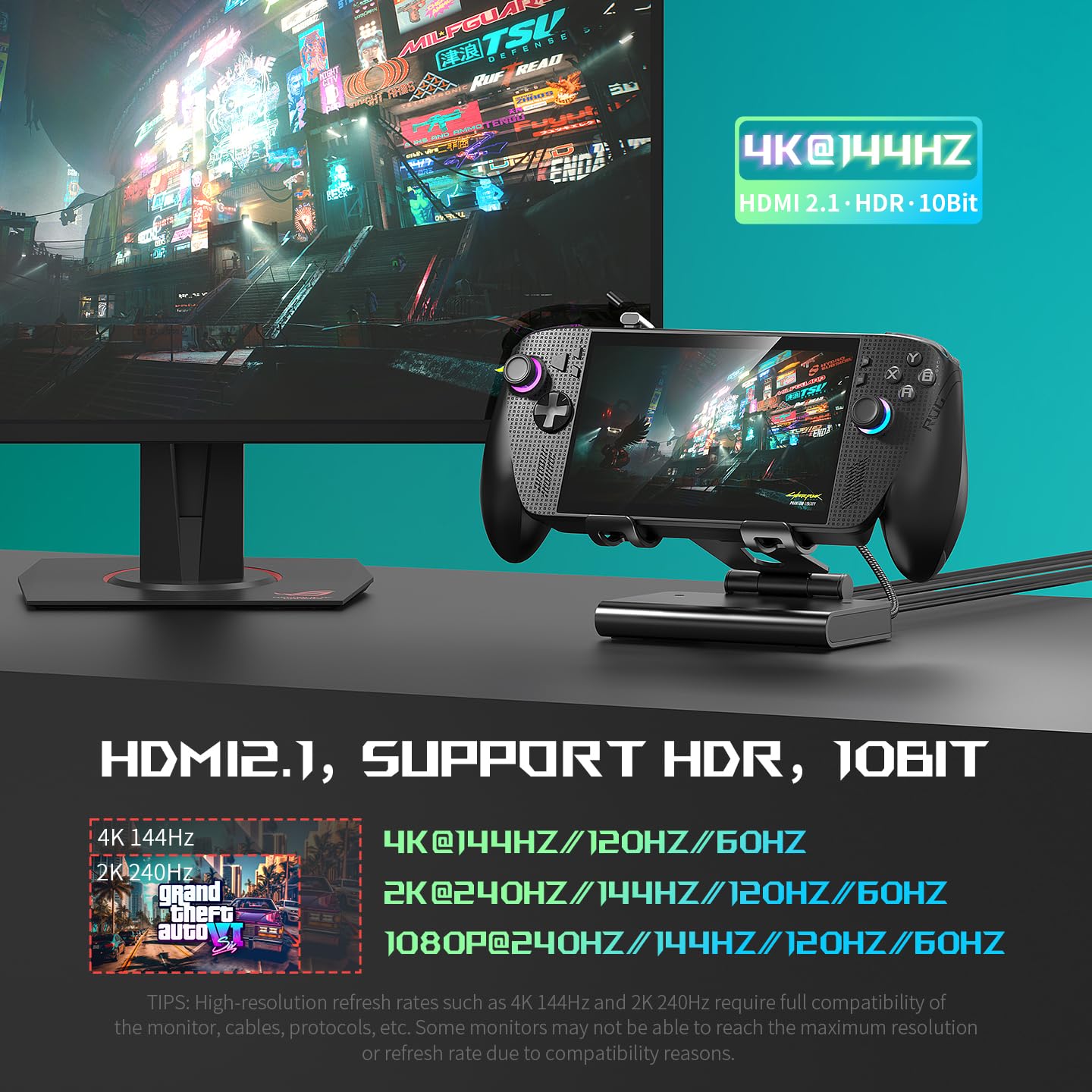 Abnehmbares magnetisches Dual-Lüfter-Kühldock und Ständer für ROG Xbox Ally X/Ally X/Ally/Switch2/Steam Deck/Legion Go/Go S, USB A Gaming Hub, HDMI 4K, 100W PD Aufladung