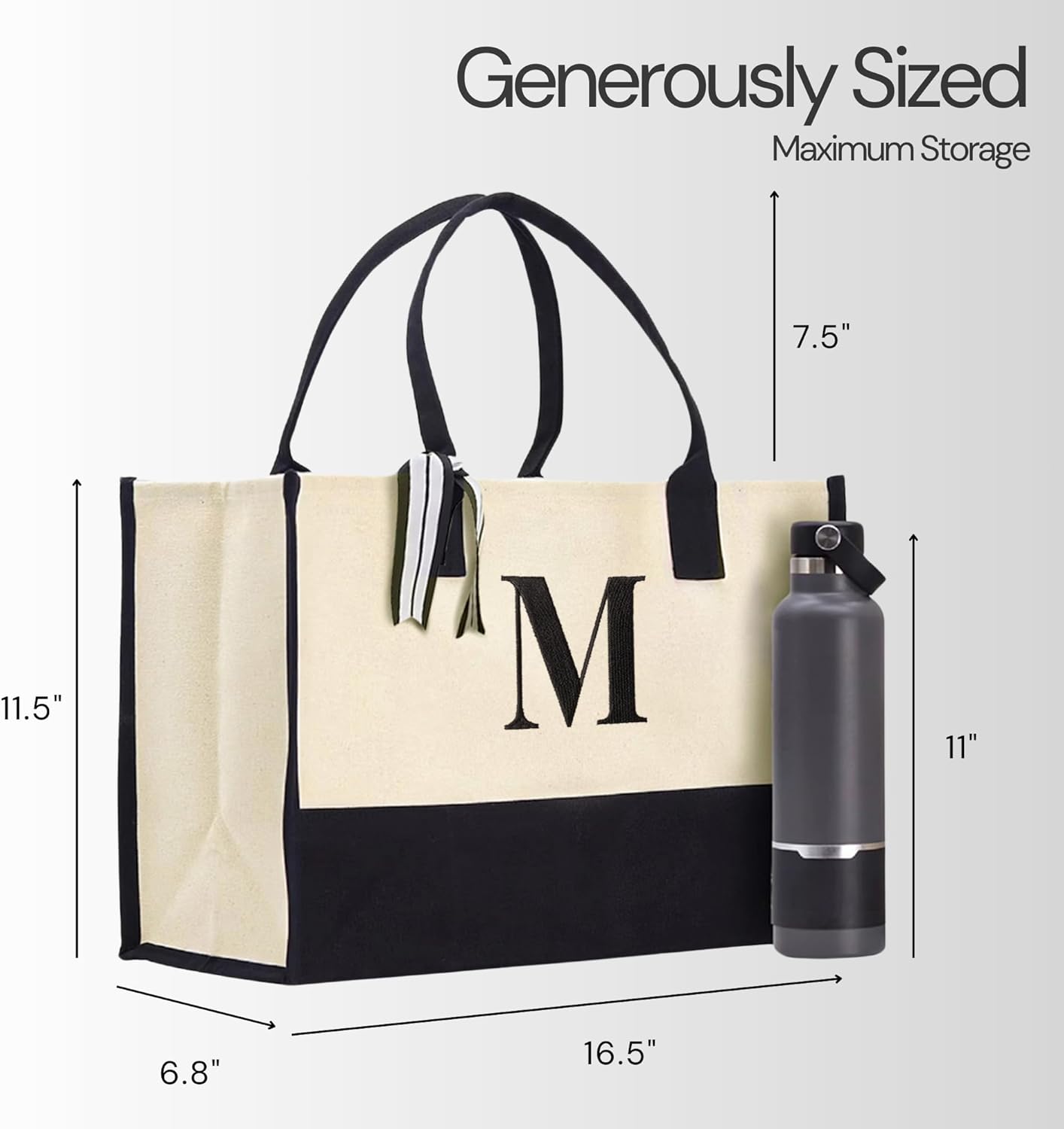 Salt Earth 100% Cotton Personalized Everyday Canvas Initial Tote Bag for Women, Monogrammed Large Utility Bag for Beach - Image 6