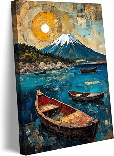 Serene Mountain Lake Art Vintage Landscape Poster Beautiful Nature Scene for Home Office Decor Boat Lover Gift-Framed-08x12inch