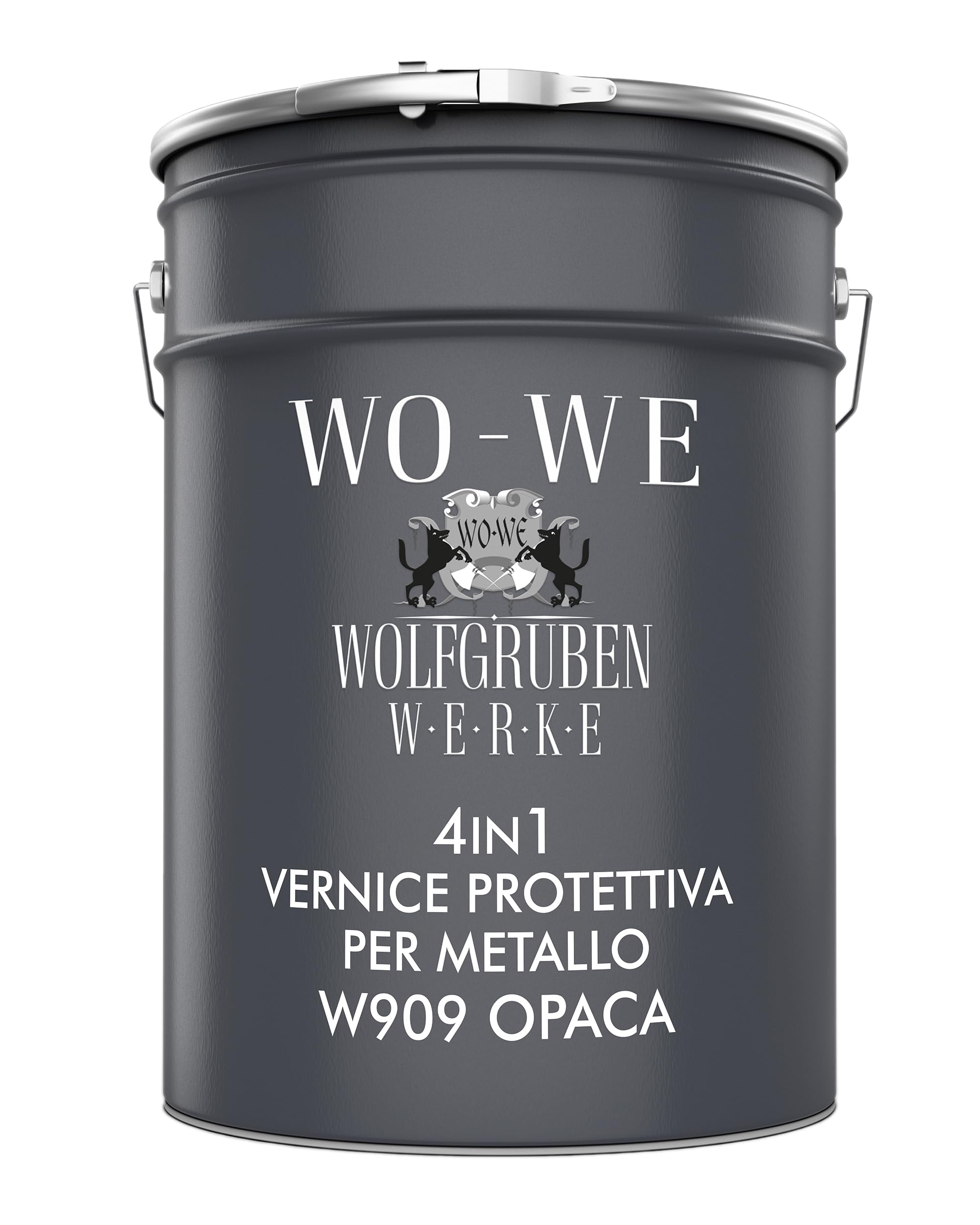 WO-WE Vernice per Metallo 4in1 Antiruggine Pronta All'Uso Ferro OPACA W909 Grigio antracite - 5L