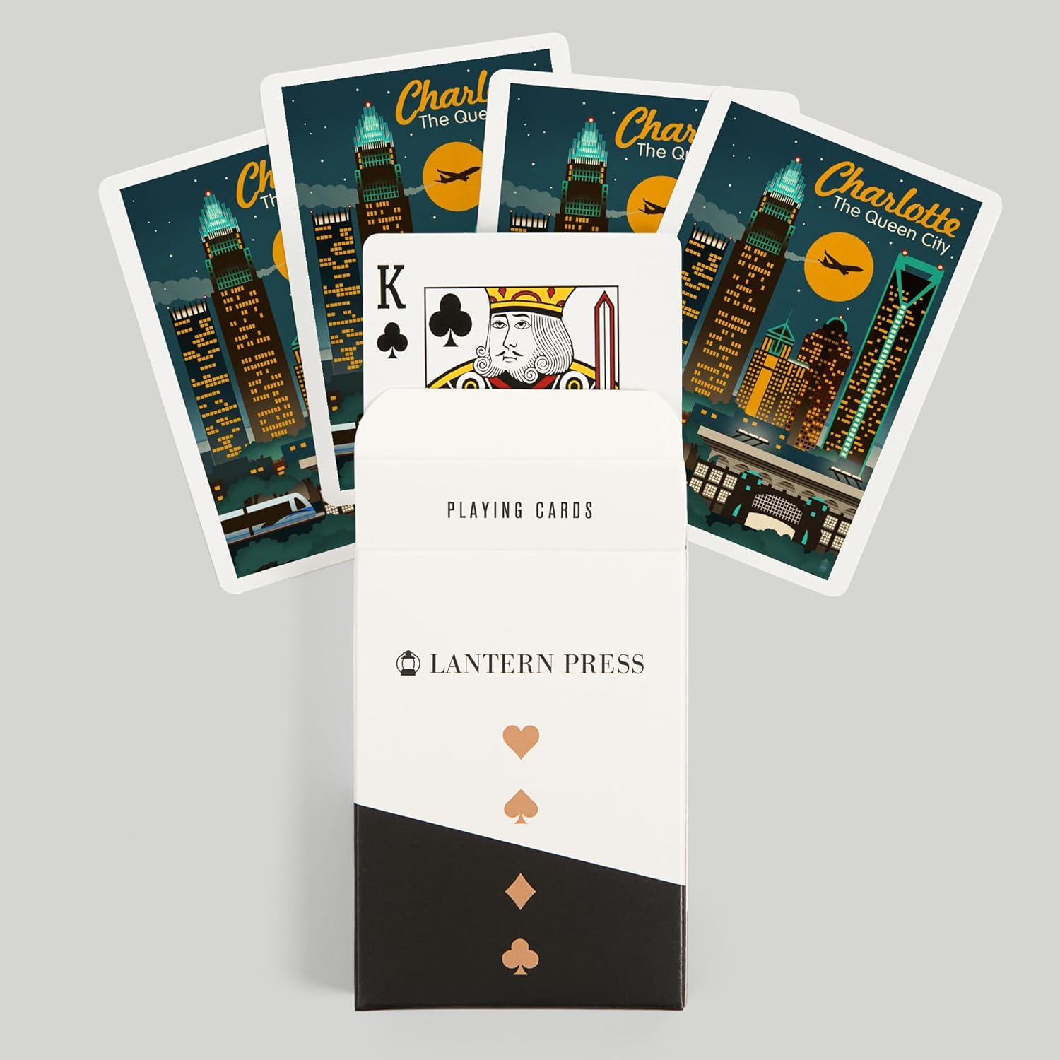 Lantern Press Charlotte, North Carolina, Retro Skyline, 52 Playing Cards for Adults, Poker Size Card Deck