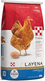 Purina Layena Pellets Chicken Feed for Laying Hens, 50 lb Bag - Oyster Strong System for Strong Shells & Nutritious Eggs