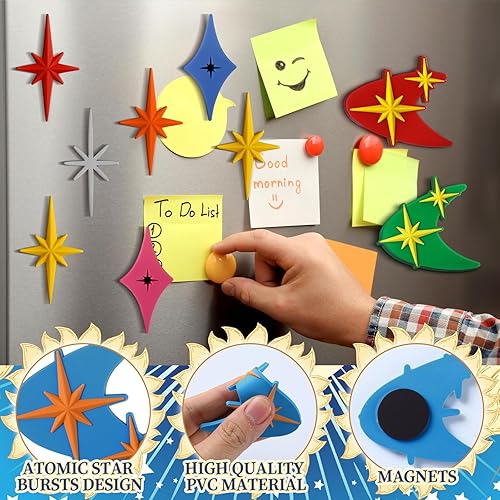 Miniatura 4 de Hoolerry 12 piezas de imanes vintage de estrella en forma de estrella para nevera, imanes de refrigerador de estilo moderno de mediados de siglo