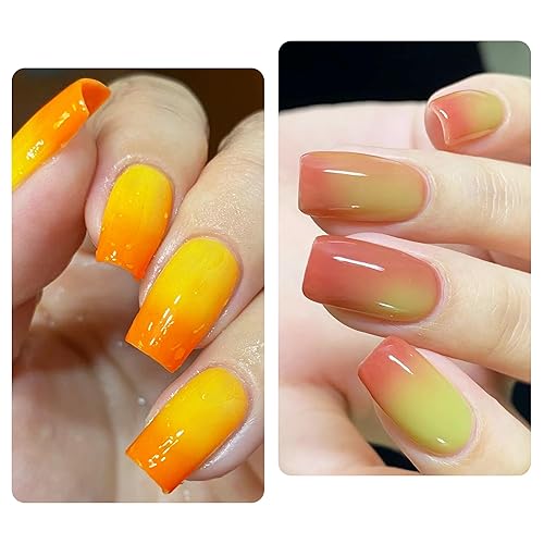 Miniatura 3 de Juego de esmaltes de uñas de gel que cambian de temperatura, 6 colores, esmalte de gel UV LED, arte de uñas, manicura casera con cepillo de doble