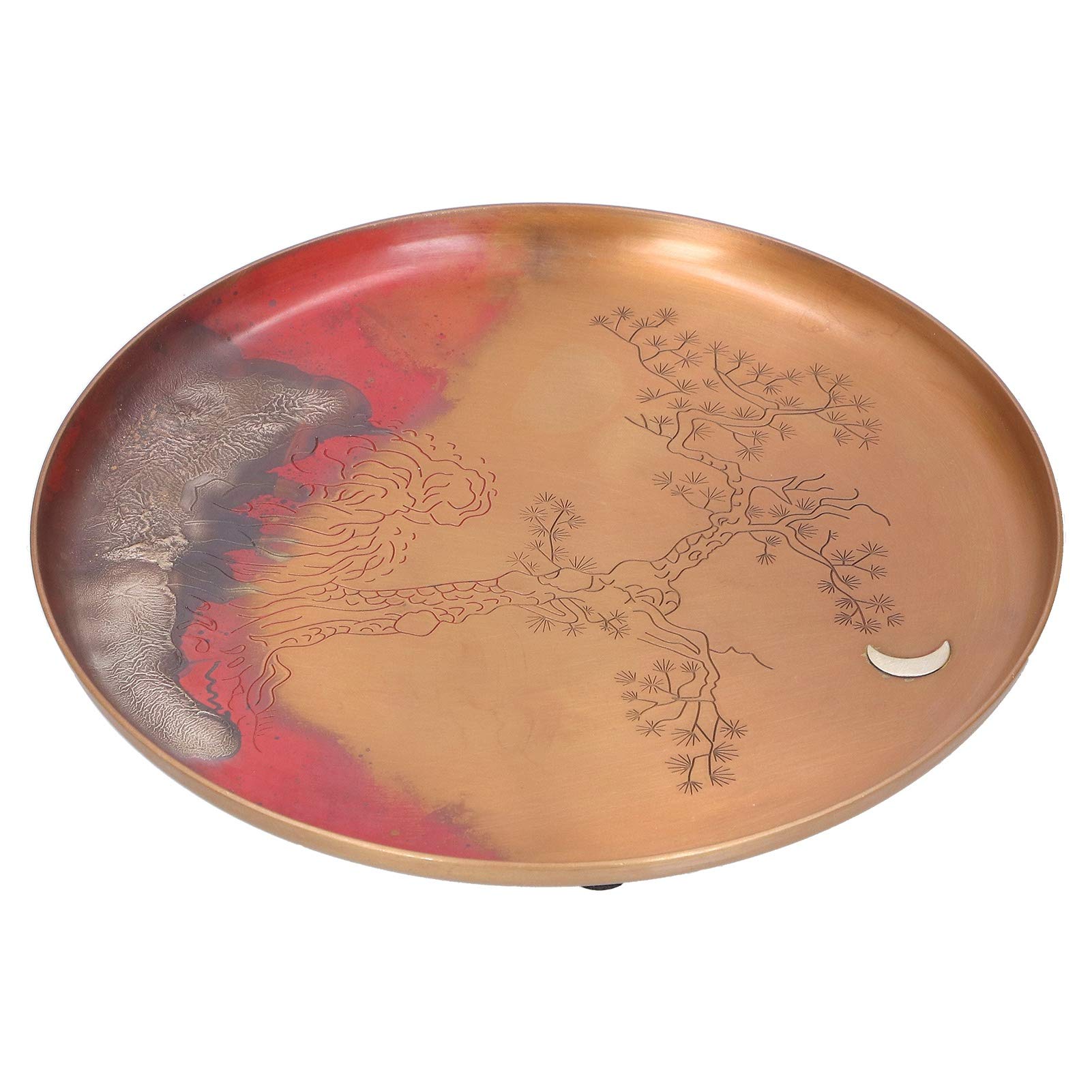 Bandeja de té redonda hecha a mano en Japón, bandeja de té de cobre rojo para juego de té Kung Fu, plato portacopas de fondo poco profundo con almohadillas antideslizantes para