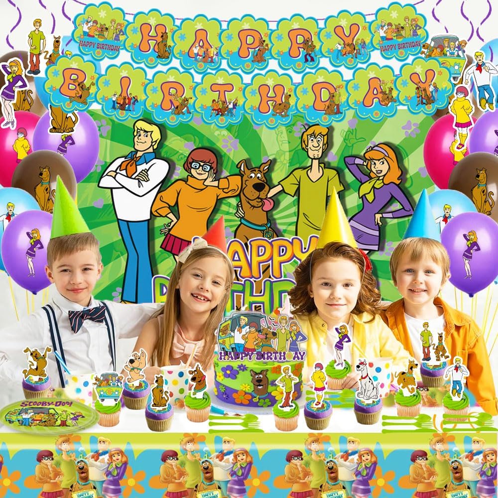 Dog Birthday Party Decorations Supplies, Including Birthday Banner, Tablecloth, Backdrop, Hanging Swirls, Balloons, Cake Toppers, Plates, Forks, Spoons for Dog Party Supplies