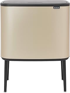 Brabantia Bo Trash Can - 3 + 6 Gal Inner Buckets (Metallic Gold) Waste/Recycling Garbage Can, Removable Compartments + Free Bags