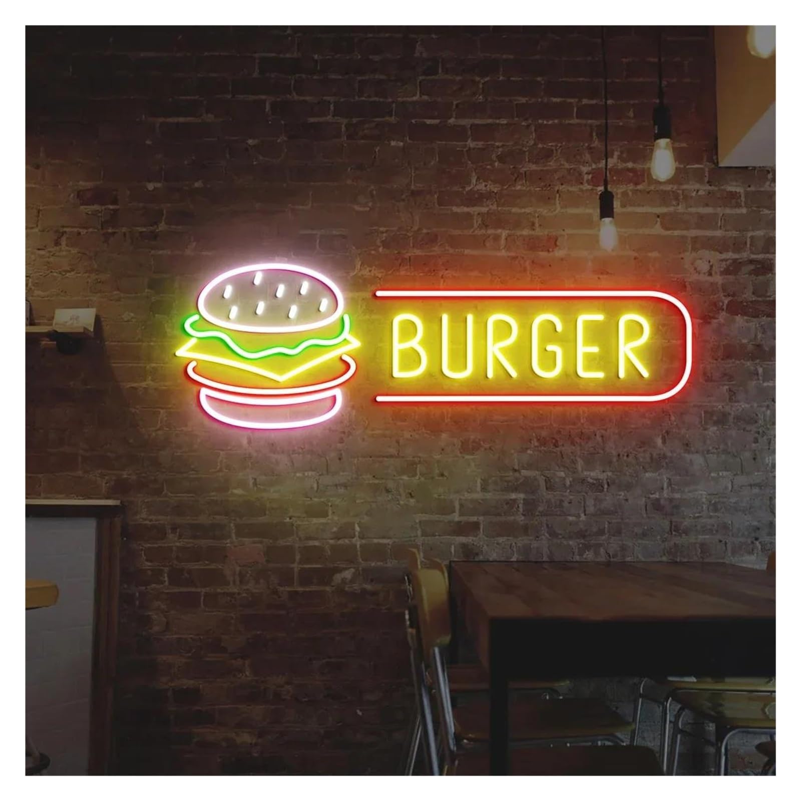 LEMST Signs Lamp Burger Neon Sign USB Powered Adjustable Brightness Hamburger Neon Lights for Shop Wall Decor 22cmx40cm(F)