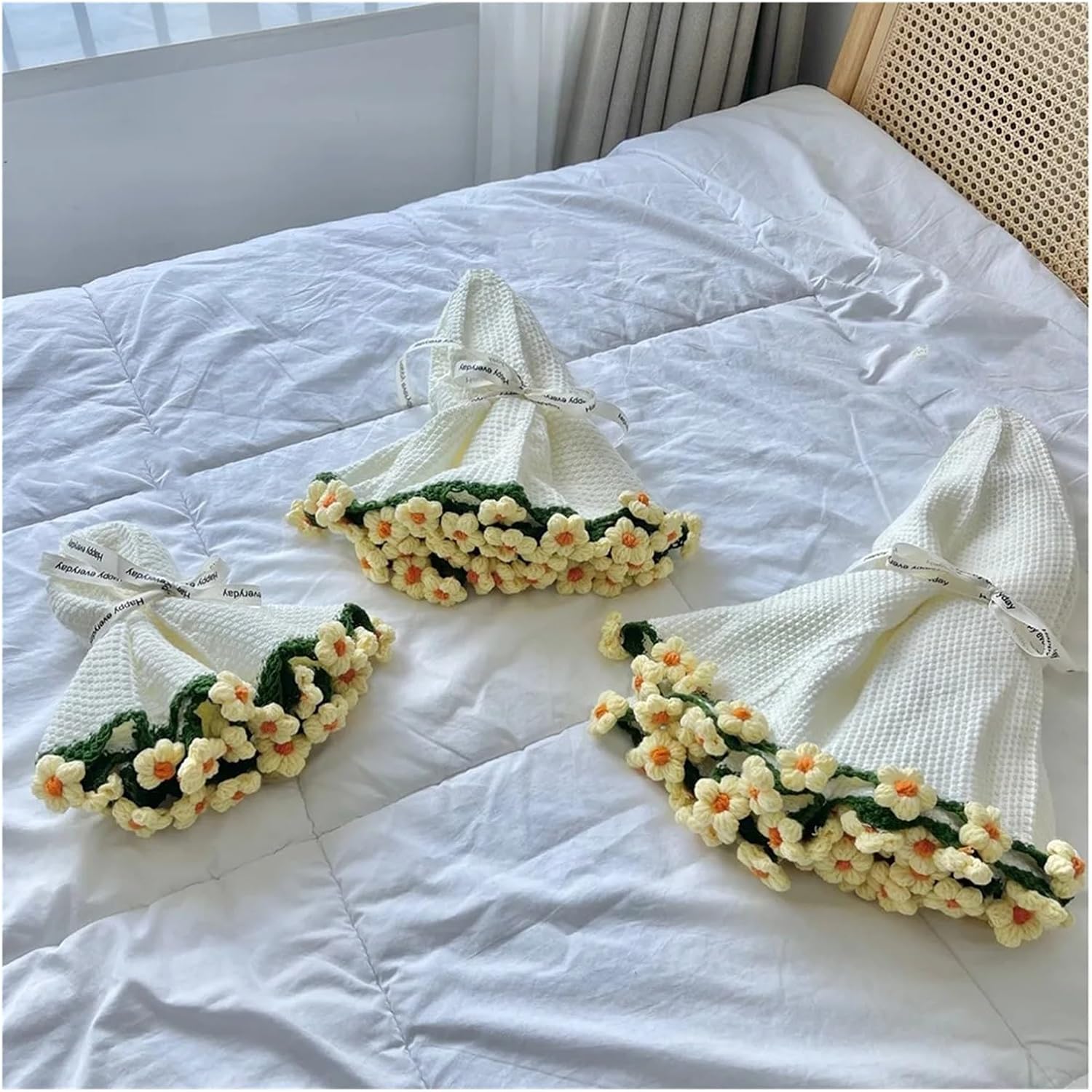 Crochet Flowers Bouquet Blanket Gifts Crochet Rose Bouquet Blanket Sunflower Carnation Fashion Artificial Knitted Finished Craft Flower(Style 3)