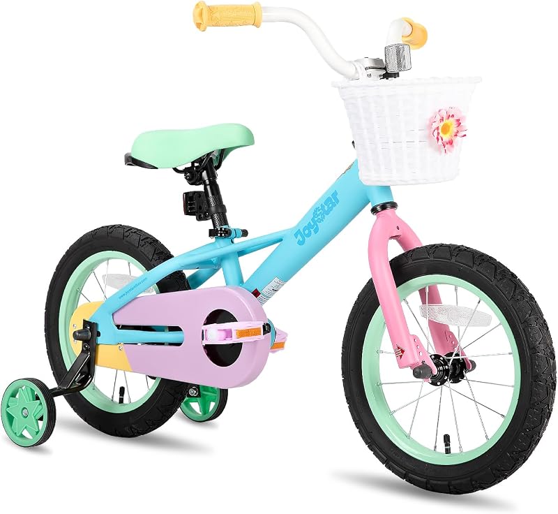 JOYSTAR Macaroon Bicicleta para niños de 12 a 18 pulgadas para niñas de 2 a 9 años | Bicicleta para niñas pequeñas con ruedas de entrenamiento y cesta, bicicletas Rainbow, bicicleta para niños