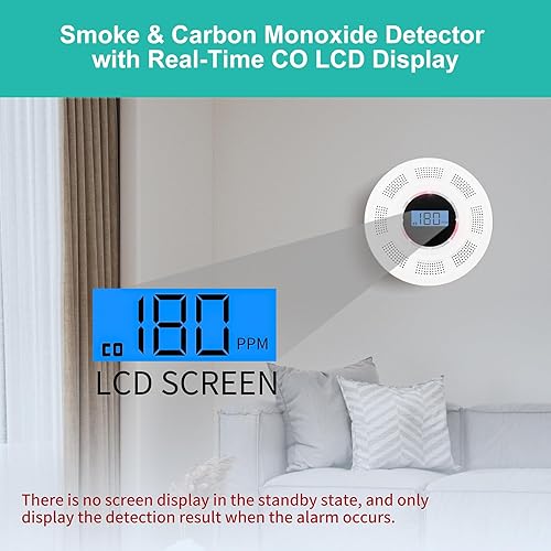 Miniatura 4 de Detector de monóxido de carbono de humo interconectado inalámbrico, funciona con pilas, combinación interconectada de humo y monóxido de carbono con
