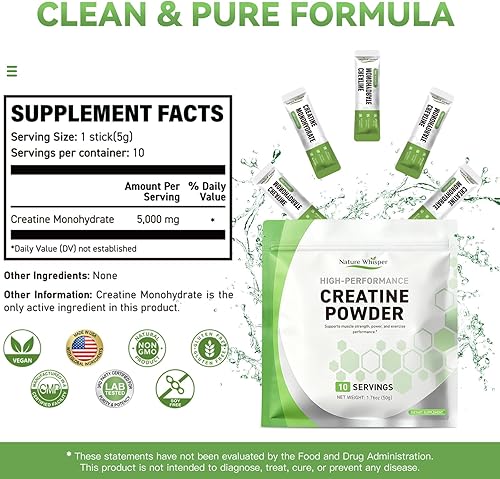 Miniatura 8 de Paquetes de viaje de polvo de monohidrato de creatina, 5000 mg de creatina pura micronizada para hombres y mujeres, crecimiento muscular y energía,