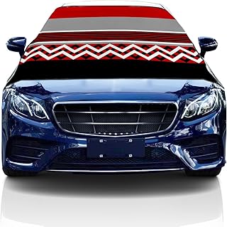 Windshield Cover for Ice and Snow, Car Windshield Snow Cover, Waterproof Oxford Snow Protector Covers with Side Mirrors Cover,Geometric Stripes Red Grey Car Window Covers for Cars Vans Suvs 57x47 Inch