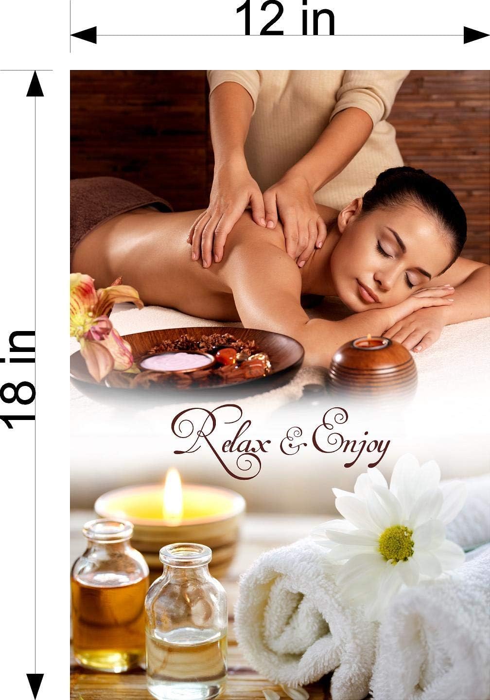 Spa XXIV Relax Enjoy Massage Therapy Treatment Sign Advertising Marketing Décor Vertical (WALLPAPER "FABRIC POSTER" Decal with Adhesive Backing [INDOORS], 18")