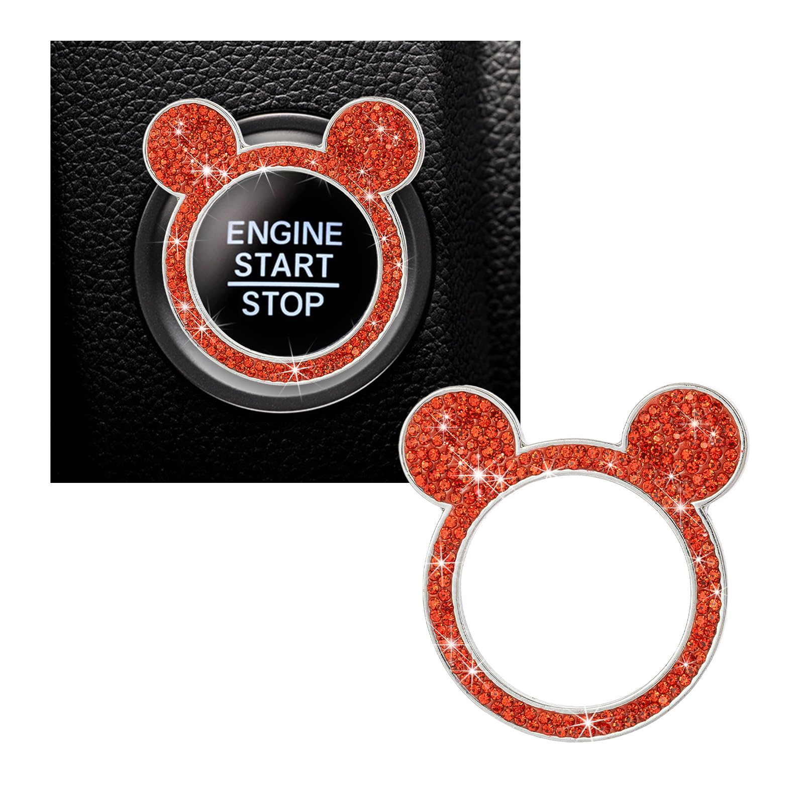 Bling Car Engine Start Button Cover, Crystal Rhinestone Auto Key Ignition Knob Ring, Sparkling Vehicle Push to Start Button for Women, Universal Car Accessories for Decor (Orange)