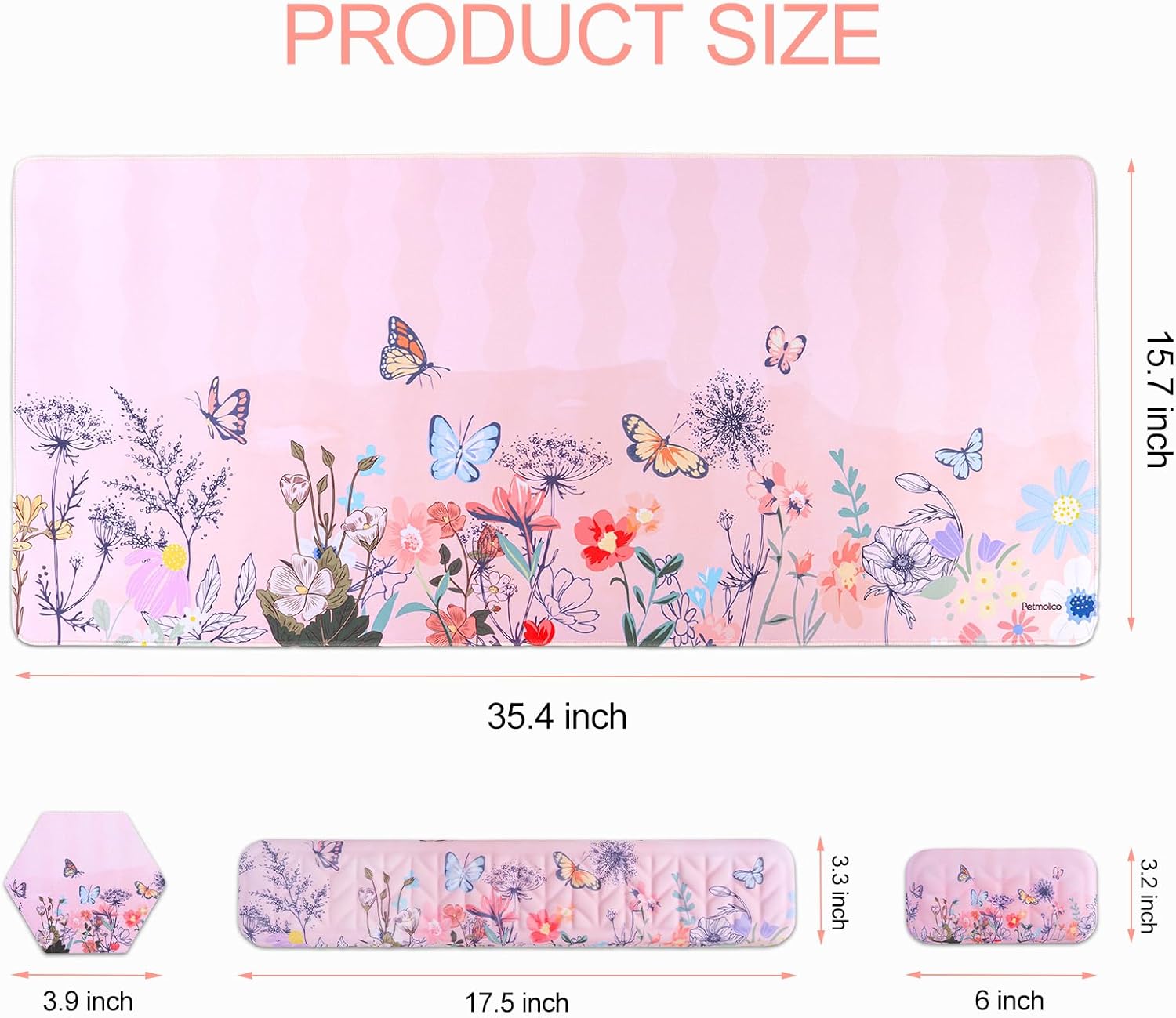 Petmolico 4-in-1 Wrist Rest Set with Desk Pad, Pink Wild Flowers image 2