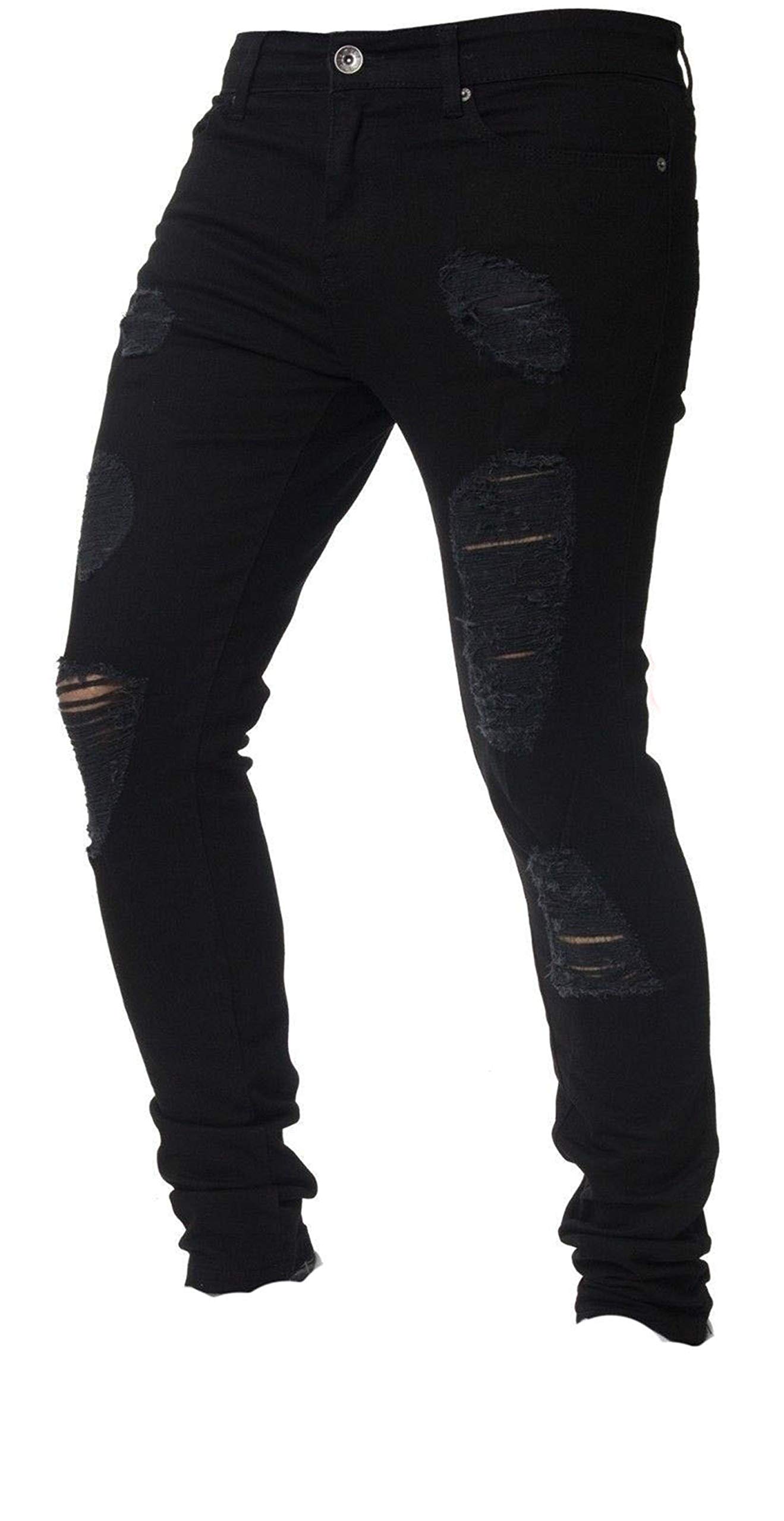 Kaxiya2021 Mens Ripped Skinny Jeans Distressed Slim Fit Tapered Leg Stretch Denim Pants Frayed Little Feet Jean Trousers
