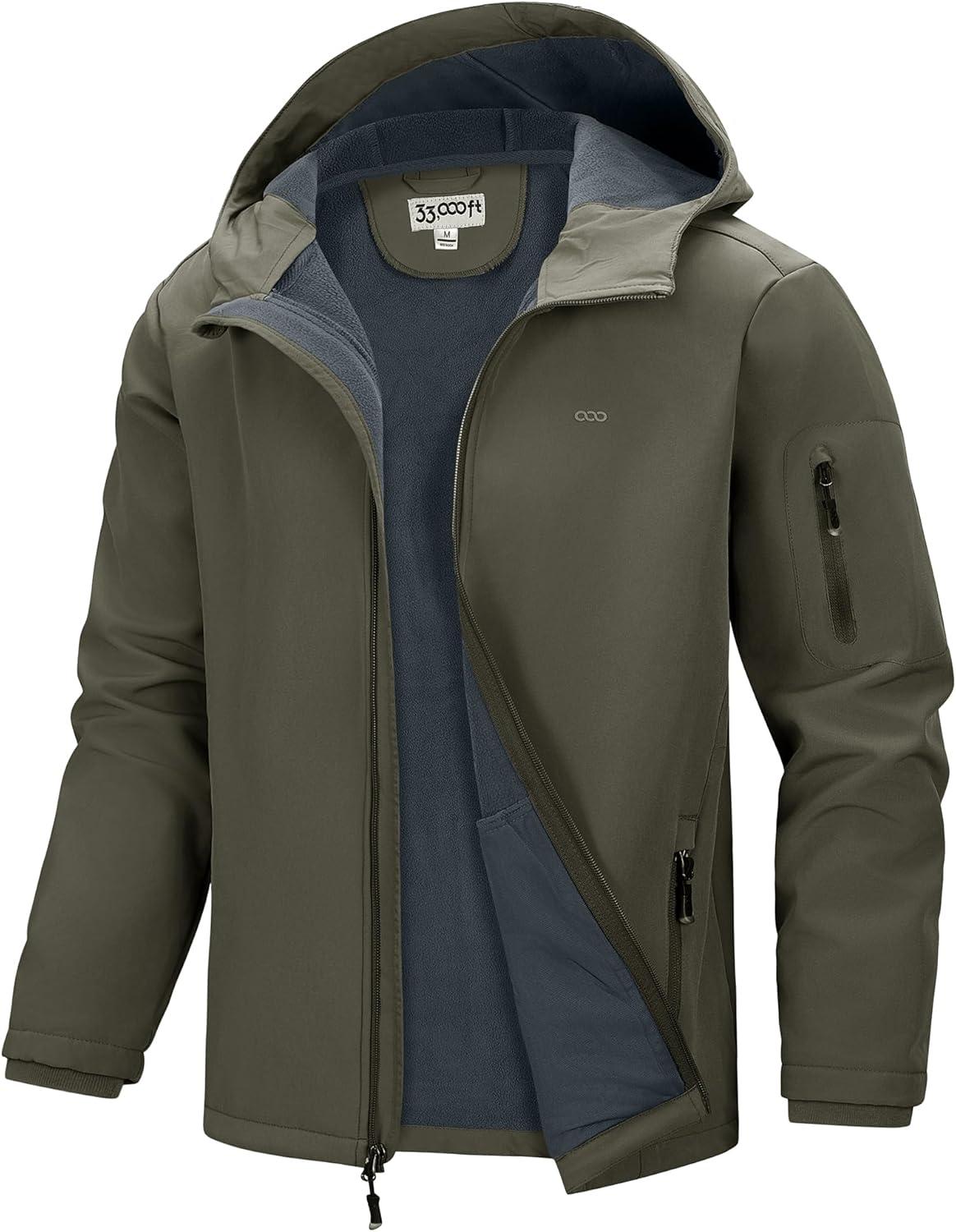 33,000ft Men's Hooded Softshell Jacket Waterproof Lightweight Insulated Windbreaker Fleece Lined Rain Shell Jacket