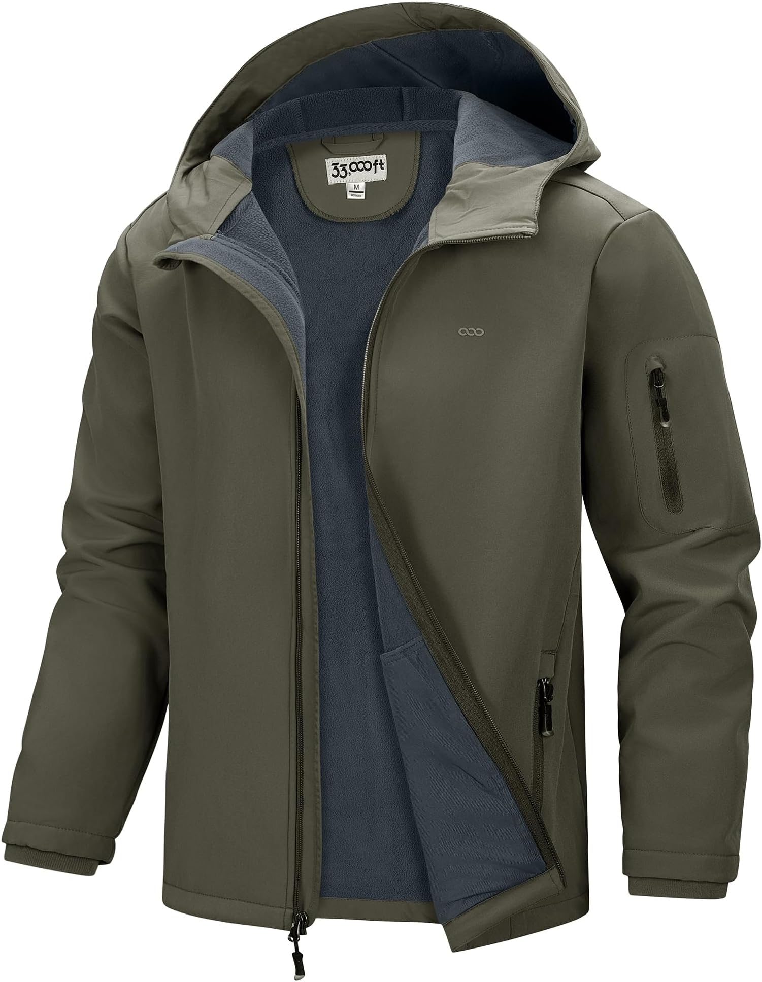 33,000ft Men's Hooded Softshell Jacket Waterproof Lightweight Insulated Windbreaker Fleece Lined Rain Shell Jacket