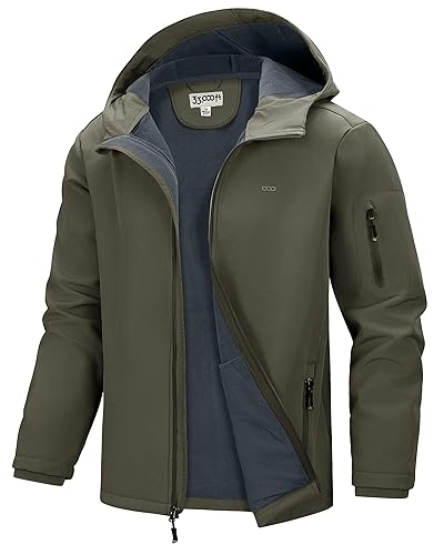 33,000ft Men's Hooded Softshell Jacket Waterproof Lightweight Insulated Windbreaker Fleece Lined Rain Shell Jacket