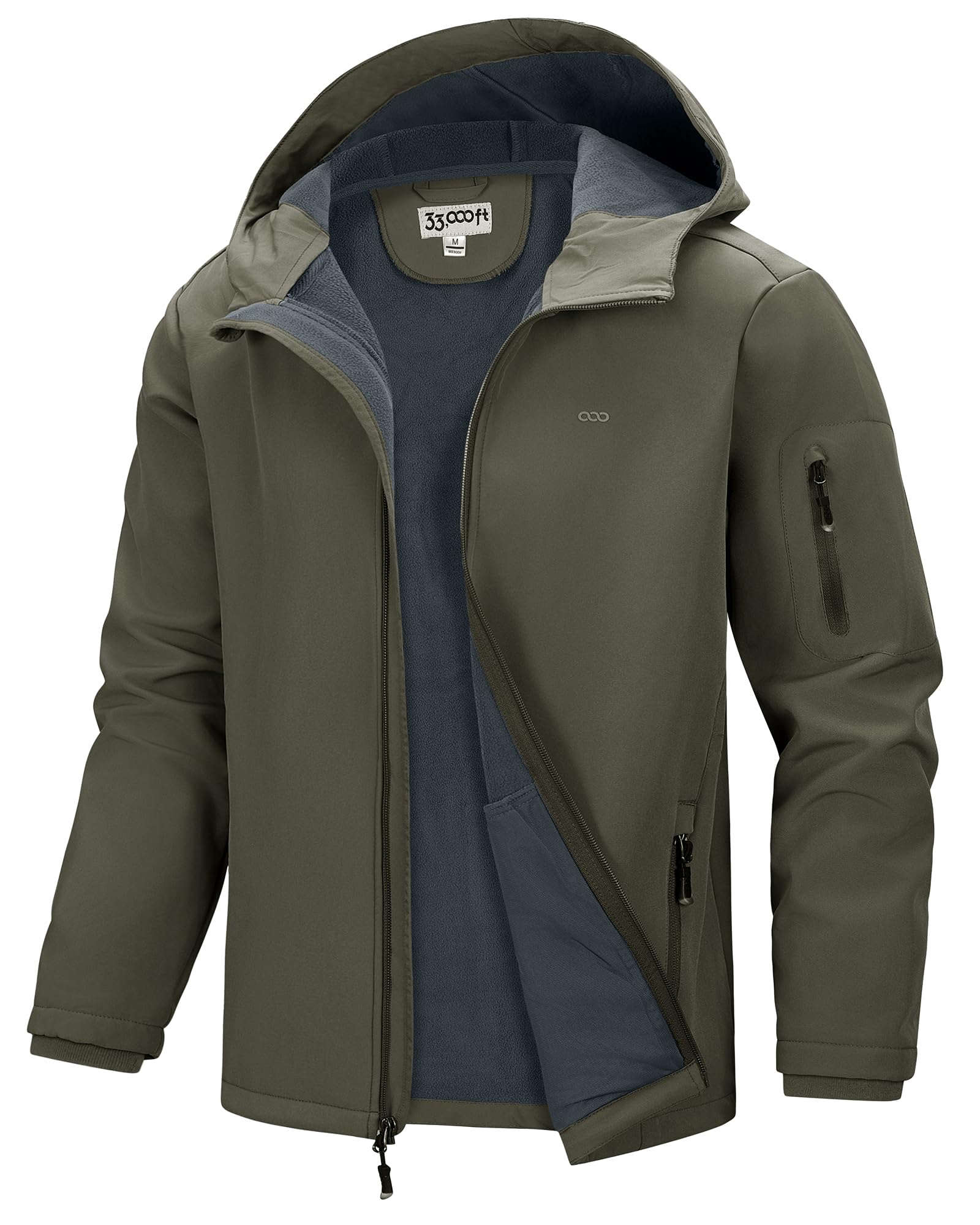 33,000ft Men's Hooded Softshell Jacket Waterproof Lightweight Insulated Windbreaker Fleece Lined Rain Shell Jacket