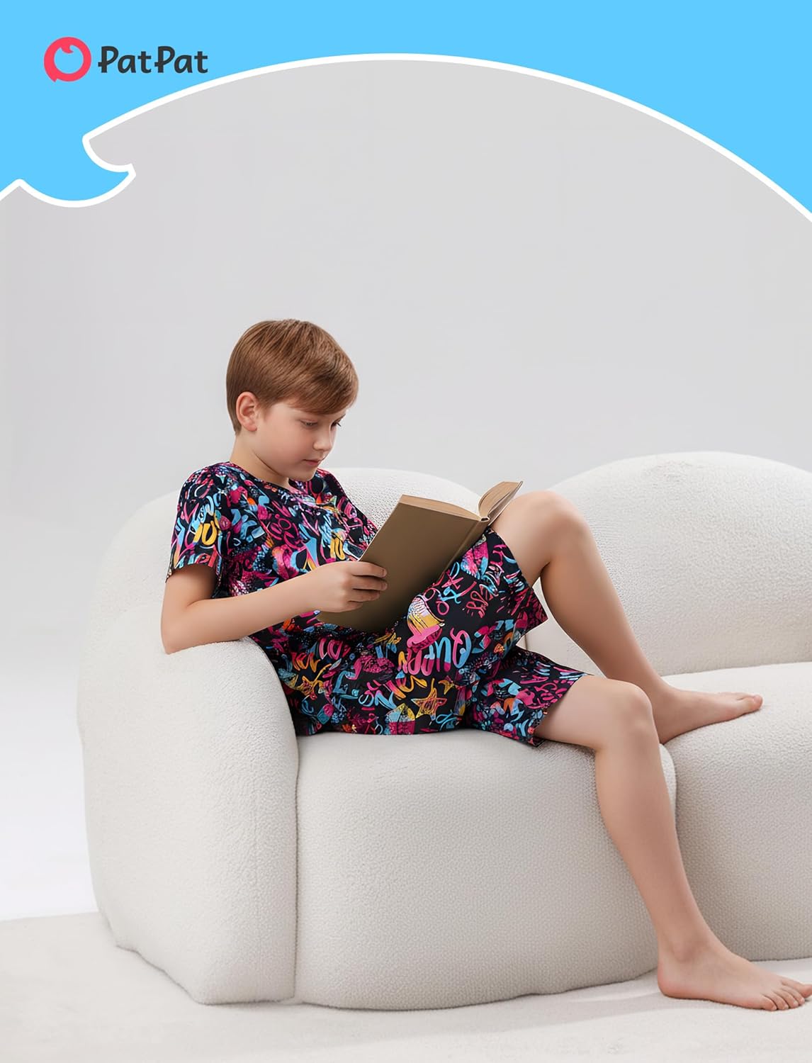 PATPAT Boys Pajamas Sets Short Sleeve T-Shirt and Shorts 2-Piece Sleepwear Graffiti Print Summer Loungewear for Kids - Image 6
