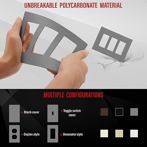 Miniatura 217 de ENERLITES SI8834-BK - Placa de pared decorativa sin tornillos, cubierta de enchufe segura, 4 entradas, 4.68 x 8.30 pulgadas (alto x largo), Negro