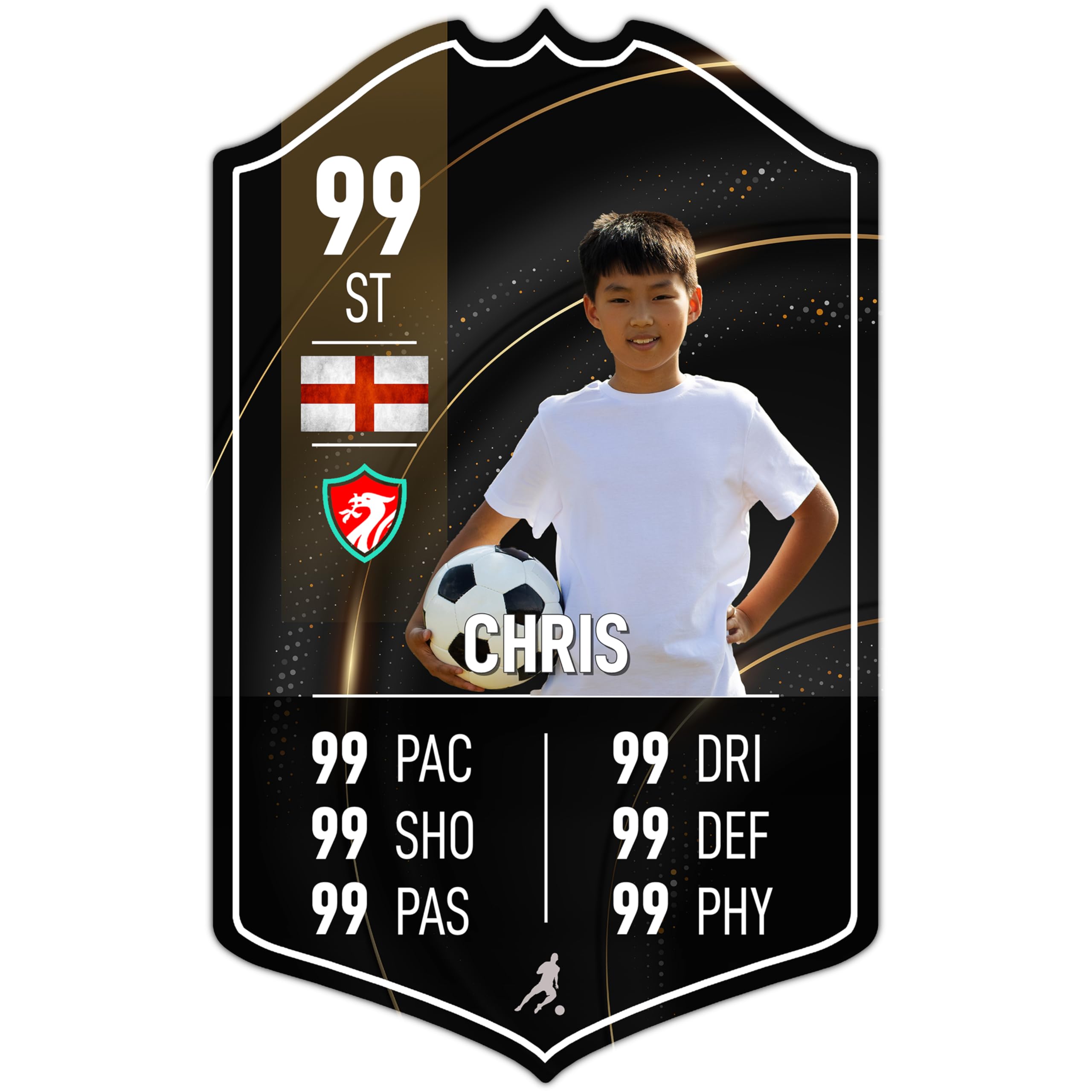 ShopQuality4U Personalise Football Cup Player Stats Card Sign - Luxury Black Printed Metal Shield Sign Wall Art A4 Player Add Name (28x17cm)