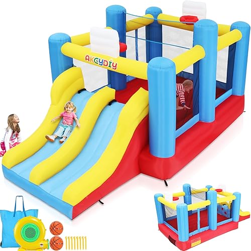 Big Bounce House para niños de 8 a 12 años, regalos para niñas y niños, juego de pelota de 15 pies, casa inflable con doble tobogán 3-12 castillo
