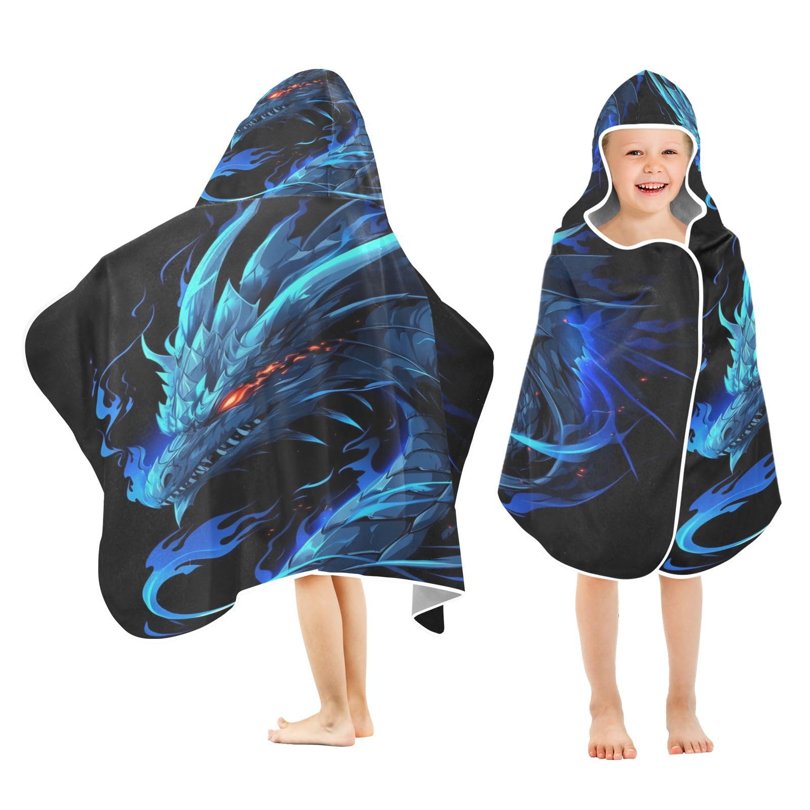 Nesatuwa Hooded Towel for Kids,Dragon Kids Beach Bath Towels Soft Absorbent Quick Dry Poncho Towel for Girls Boys