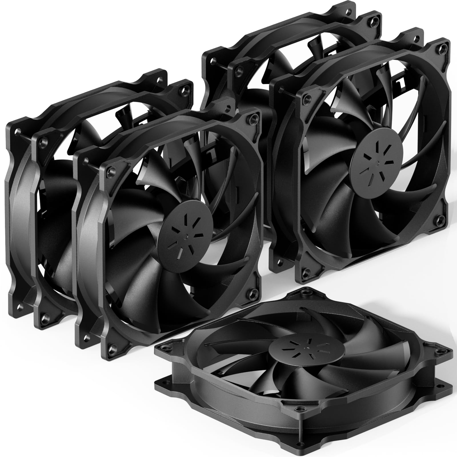 upHere 120mm PCケースファン 静音タイプ 25mm厚 1200rpm 小3ピンとペリフェラル4ピン 5本黒い