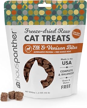 Hauspanther Freeze-Dried Raw Cat Treat Bites, 1.5 oz Elk & Venison by Primetime Petz